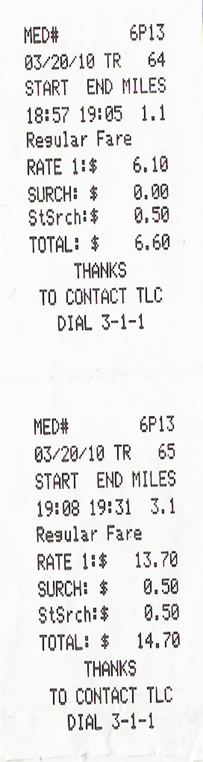 Yellow Cab Receipt